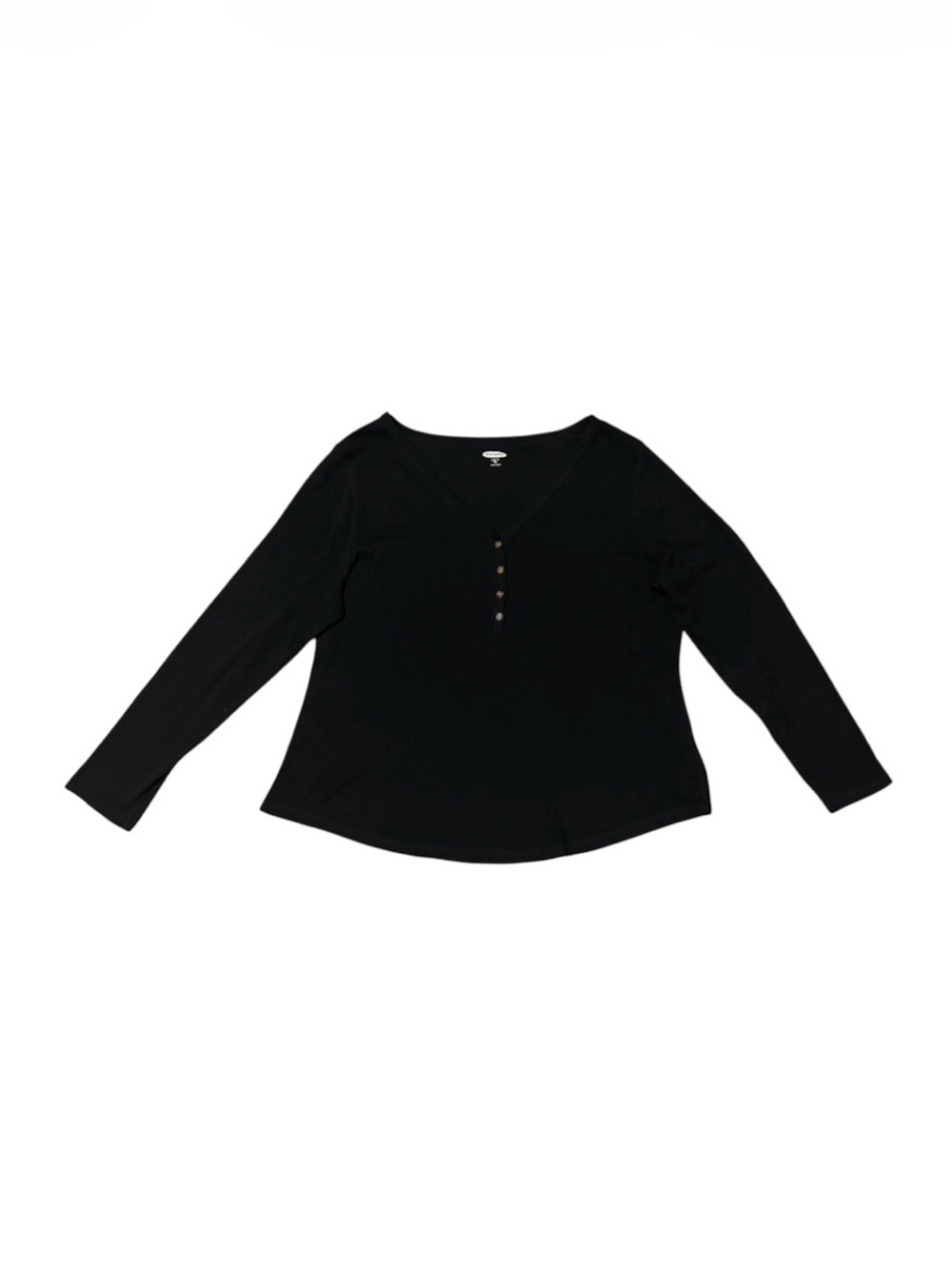 Old Navy Black Long-Sleeve Ribbed V-Neck Henley Top